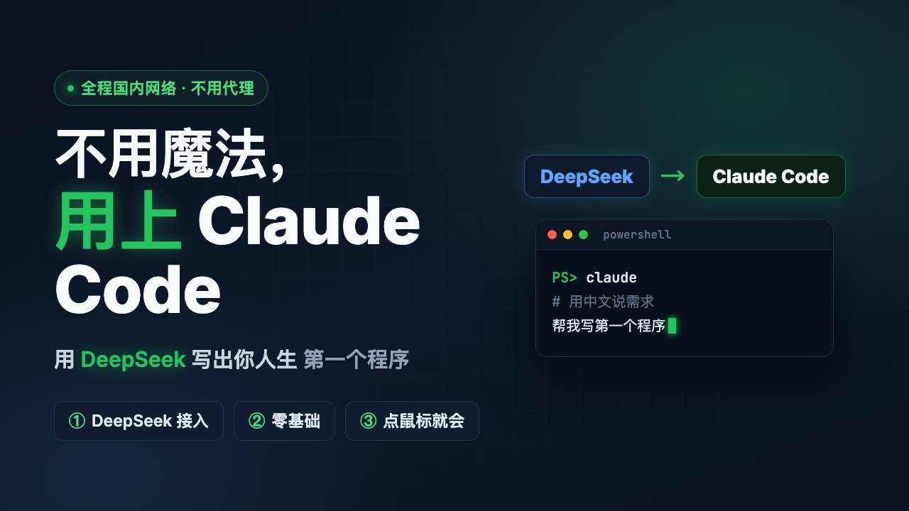 【3分钟保姆级】DeepSeek接入Claude Code，不用魔法，让AI帮你写代码